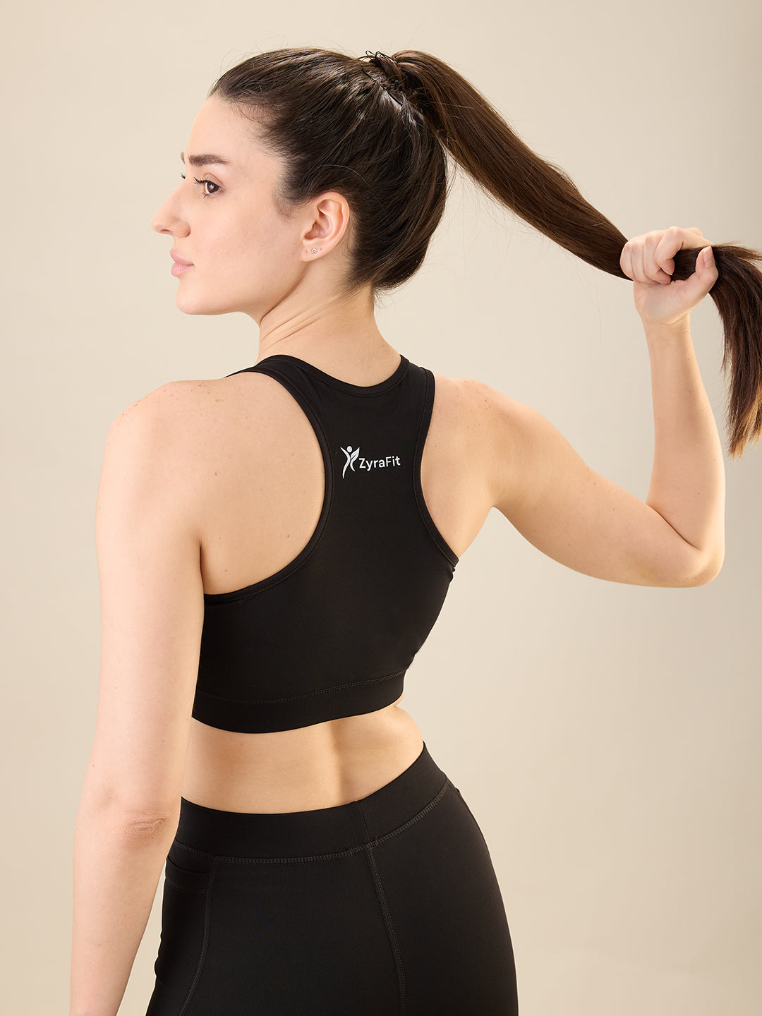 Zyra Fit Non Padded Wire Free Performance Active Wear Sports Bra - Jet black