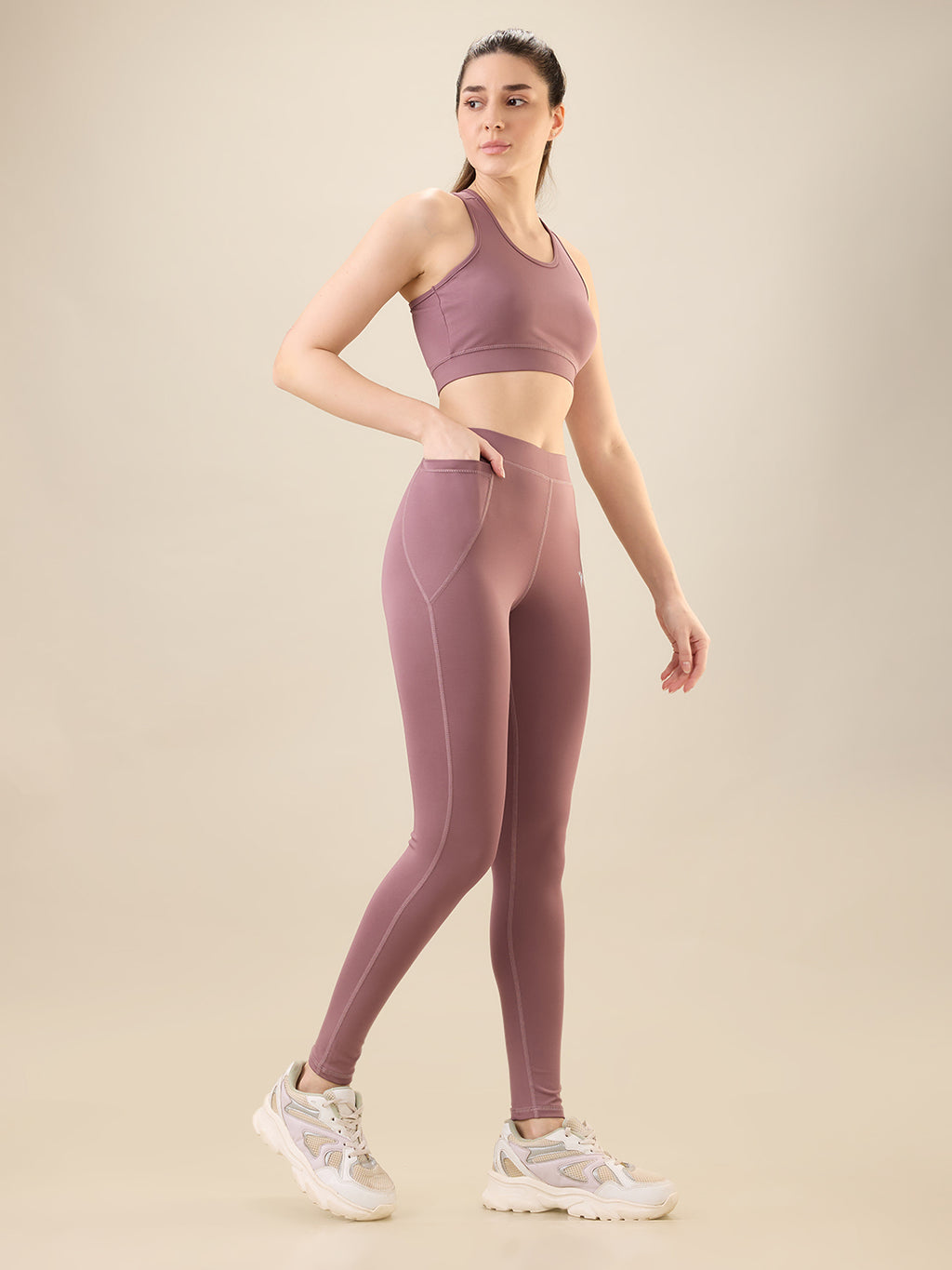Zyra Fit Essential Mid-Waist Leggings with Pocket– Twilight Rose