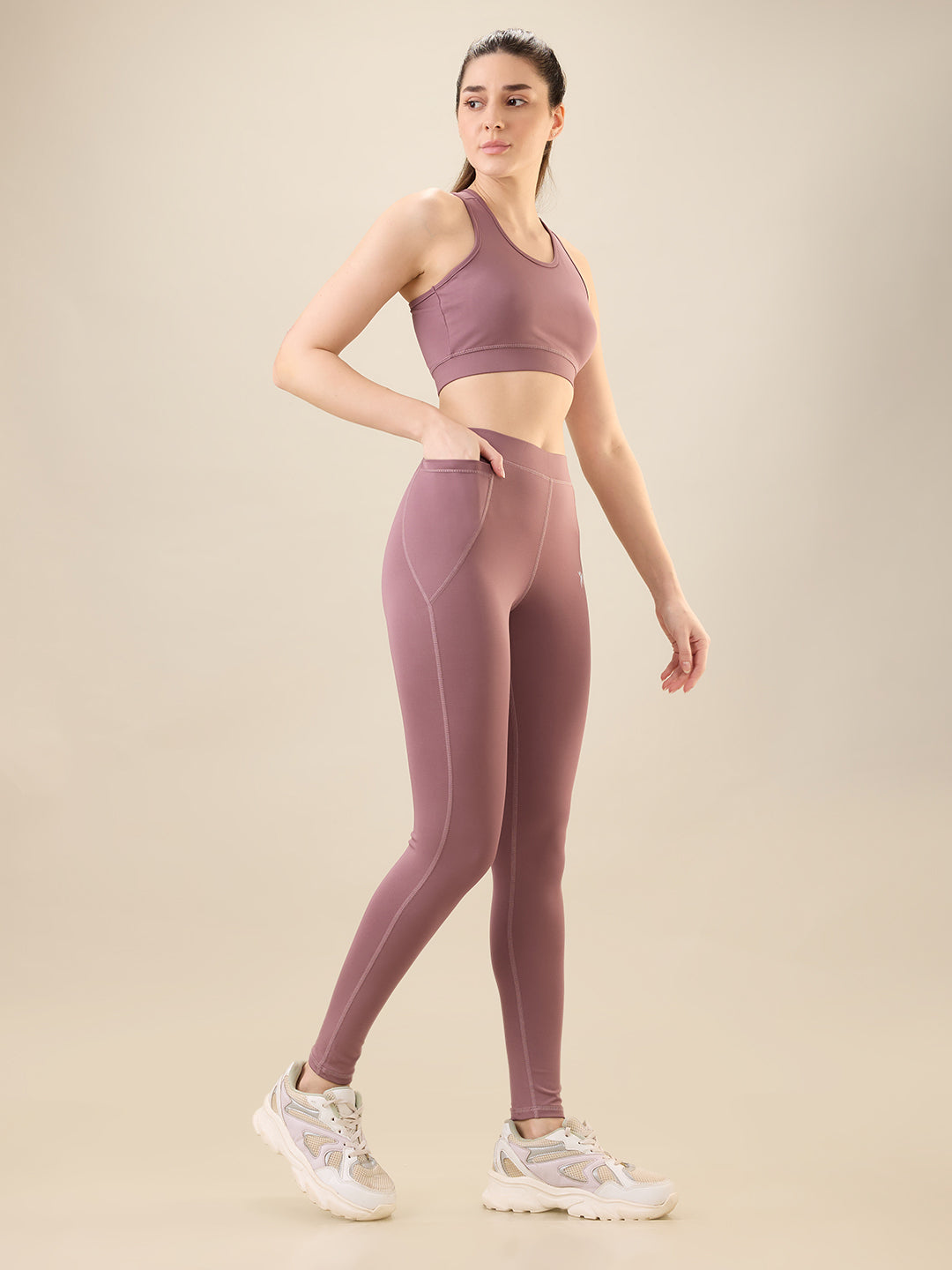 Zyra Fit Essential Mid-Waist Leggings with Pocket– Twilight Rose